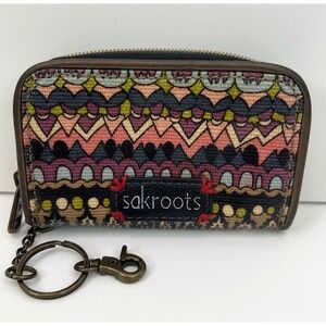 SAKROOTS Artist Circle Zip ID Case Mini Cash Coin Pouch Boho Wallet Keychain PVC